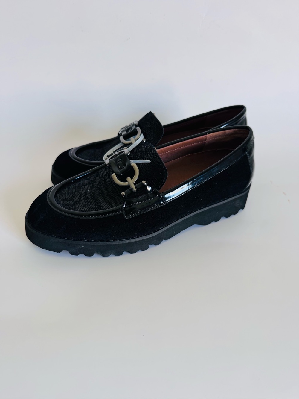 Donald J. Pliner Black Velvet & Patent Platform Loafers
